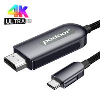 USB C to HDMI Cable, PODOOR USB Type C to HDMI Adapter Cable 4K (Thunderbolt 3 Compatible) for MacBook Pro 2018/2017, MacBook Air 2018, Surface Book 2, Samsung S10 Gray 6FT