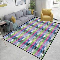 YucouHome Leopard Print Over Sized Area Rug Kids Girl, Checkered Colorful Pattern with 80s and 90s Funky Pop Fashion Influences, Fashionable High Class Living Dinning Room(5'x 8') Multicolor