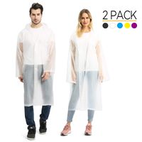 Opret Portable EVA Raincoats for Adults, Reusable Rain Ponchos with Hoods and Sleeves Lightweight Raincoats, 2 Pack, White