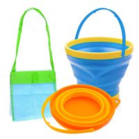 Foldable Bucket Portable Silicone Pail for Kids Beach Play, 2.5L, 3PCS