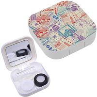 Portable Contact Lens Case Box Travel Kit Mirror + Bottle + Tweezers Container Holder [ World Visa Rubber ]