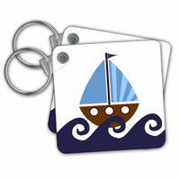 3dRose Little Boy Cute Blue & Brown Sailboat Key Chains, 2.25" x 2.25", Set of 2 (kc_15413_1)