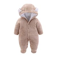 ❤Ywoow❤ Newborn Baby Girls Boys Solid Cartoon Ear Velvet Hooded Jumpsuit Romper Clothes (0-3Months, Khaki)