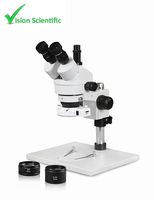 Vision Scientific VS-1AFZ-IFR07 Simul-Focal Trinocular Zoom Stereo Microscope,10xWF Eyepiece,0.7x-4.5x Zoom,3.5x-90x Magnification,0.5x & 2x Auxiliary Lens,Pillar Stand W/Large Base,144-LED Ring Light