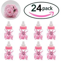 Baby bottles for Baby shower, 24Pcs Mini girl Baby shower favors Candy Bottle with 5Pcs Artificial Rose for Newborn Baby Baptism Party, baby shower party décor,pink,Noex Direct (Bottle Rose-1)