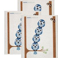 SWEDEdishcloths Swedish Dishcloth Set of 3 Each Swedish Dishcloths Bluebirds in Tree Design | Eco Friendly Cleaning Absorbent Cloth Eco Friendly Cleaning Wipes