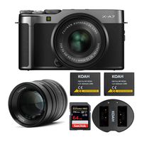 Fujifilm X-A7 Mirrorless Camera (Dark Silver) with XC 15-45mm and 7artisans 55mm Lenses and Koah Batteries Bundle (4 Items)