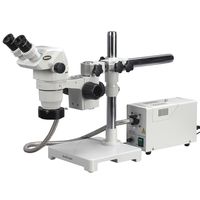 AmScope ZM-3B-FOR Professional Binocular Stereo Zoom Microscope, EW10x Eyepieces, 6.7X-45X Magnification, 0.67X-4.5X Zoom Objective, Fiber-Optic Ring Light, Single-Arm Boom Stand, 110V-120V