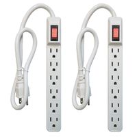 Uninex PS2 Slim 6-Outlet Power Strip, Grounded, 14/3 AWG, UL Listed, White, 2-Foot, 2-Pack
