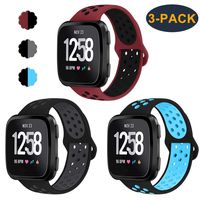 CAVN 3-Pack Bands Compatible with Fitbit Versa Smartwtach for Men Women, Sweat Resistant Replacement Accessory Strap Bracelet (L/6.8"-8.9", Red/Black+Black/Grey+Black/Blue)