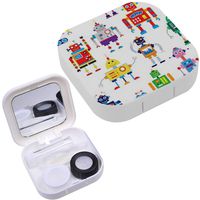 Portable Contact Lens Case Box Travel Kit Mirror + Bottle + Tweezers Container Holder [ Robots ]