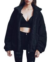 PRETTYGARDEN Women's Fashion Long Sleeve Lapel Zip Up Faux Shearling Shaggy Oversized Coat Jacket with Pockets Warm Winter (Black, X-Large)