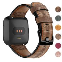 EZCO Leather Bands Compatible with Fitbit Versa / Versa 2 / Versa Lite, Vintage Genuine Leather Band Replacement Strap Wristband Accessories Man Women 5.5"-7.8" Wrist Compatible with Versa Smart Watch