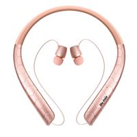 Bluetooth Headphones, Bluenin Wireless Neckband Headset with Retractable Earbuds, Sport Sweatproof Stereo Earphones with Mic (15 Hrs Playtime,CVC 6.0 Noise Cancelling) (Rose Gold)