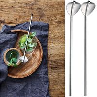 XEDUO 2 Pcs Stainless Steel Metal Long Handle Coffee Tea Spoons Drinking Straw Reusable Straws Cocktail Spoons Stirrer Spoons Gift Tableware Set (Silver)