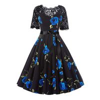 iNoDoZ Women Short Sleeve Halloween Musical Notes Print Vintage Flare Dress Blue