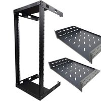 Kenuco Wall Mount Open Rack (25U + 2 x Shelf, Black)
