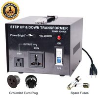 PowerBright 2000 Watts Voltage Transformers, Step Up and Down Converter, Used in 110 Volts and 220 Volt Countries, Universal Outlet Socket, Converts to/from 220-240 Volt to/from 110-120V