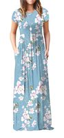 VIISHOW Women's Short Sleeve Floral Dress Loose Plain Maxi Dresses Casual Long Dresses with Pockets(Floral Light Blue S)