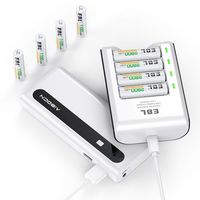 EBL USB Battery Charger and Power Bank 10,000mAh External Battery Charger and Rechargeable Batteries Combo - Rechargeable AA Batteries 2800mAh 4 Pack, AAA Rechargeable Batteries 1100mAh 4 Pack