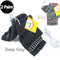Women's & Men's 2 Pack USB Heated Gloves Mitten Winter Hands Warm Laptop Gloves, Knitting Hands Full & Half Heated Fingerless Heating Warmer Washable Design (Deep Gray+Gray)