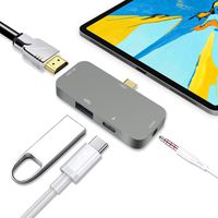 USB C Hub for iPad pro 2018, USB Type-C to 4K HDMI Adapter with 3.5mm Headphone Jack, USB 3.0 Ports, PD Charging for MacBook Pro 2018/2017/2016, MacBook Air 2018