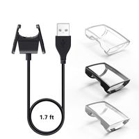 【1+3 Pack】 YiJYi Compatible with Fitbit Charge 3 Charger & Case Screen Protector,1 USB Replacement Charging Cable and 3 Full-Around Protective Cover Shell for Fitbit Charge 3 (Clear+Black+Silver)
