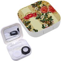 Portable Contact Lens Case Box Travel Kit Mirror + Bottle + Tweezers Container Holder [ Floral Border Garland ]
