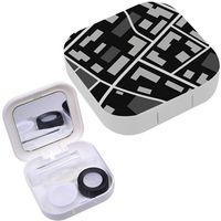 Portable Contact Lens Case Box Travel Kit Mirror + Bottle + Tweezers Container Holder [ Map Repeatable Black ]