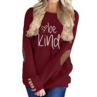 Chaofanjiancai Women Be Kind T Shirts Casual Long Sleeve Crew Neck Graphic Sweatshirt Cute Pullover Tops with Pockets Wine