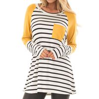 Hemlock Long Women Shirts Long Sleeves Top Spring Stripe Blouse Tees Women Office Shirts (XXL, Yellow)
