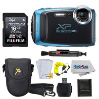 Fujifilm FinePix XP140 Digital Camera + 16GB SD Card + Case + Floating Strap + Cleaning System +Memory Card Wallet + Screen Protectors - Top Value Bundle (Sky Blue)
