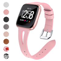 QIBOX Compatible Fitbit Versa Bands, Genuine Leather Bands with Stainless Steel Buckle Strap Replacement Wristband for Fitbit Versa Lite Edition SE Women Men