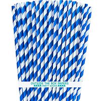 Striped Paper Straws - Royal Blue and White - 7.75 Inches - 100 Pack - Outside the Box Papers Brand