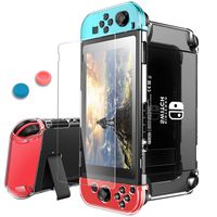 Pakesi Case for Nintendo Switch, Compatible with Nintendo Switch Case and Tempered Glass Screen Protector (360 Degree Full Enclosure Protection)-Clear