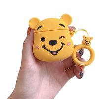 ICI-Rencontrer Cute Laughing Bear Pattern Airpods Case Portable Cartoon Animals AirPods Accessories Flexible Silicone Anti-Scratch Shockproof Protective Case With Ring Decoration Yellow