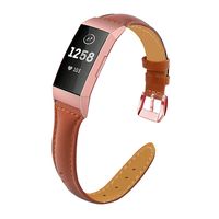 Hotodeal Leather Bands Compatible Charge 3, Genuine Leather Replacement Fitness Accessories Stainless Metal Clasp Smartwatch Wristband Women Men, Black Connector, Shiny Black