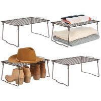 mDesign Farmhouse Metal Stacking Storage Shelf - Closet, Cabinet, Countertop 2-Tier Raised Organizer - for Bedrooms, Bathrooms, Entryways, Hallways - 4 Pack - Bronze