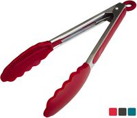 StarPack Basics Silicone Kitchen Tongs 9-Inch - Stainless Steel with Non-Stick Silicone Tips, High Heat Resistant to 480°F, For Cooking, Serving, Grill, BBQ & Salad (Cherry Red)