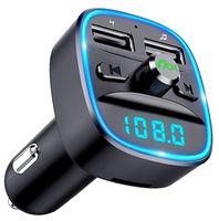Comsoon Bluetooth FM Transmitter, [Blue Ambient Ring Light] Wireless Radio Car Receiver Adapter Kit with Hands-Free Calling, Dual USB Charger 5V/2.4A & 1A, Support TF/SD Card, USB Disk