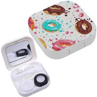 Portable Contact Lens Case Box Travel Kit Mirror + Bottle + Tweezers Container Holder [ Donuts Pink Chocolate Lemon Blue ]