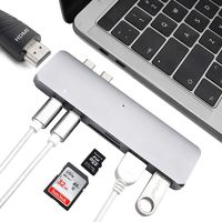 USB C Hub Adapter, Thunderbolt 3 Hub Adapter for 2016/2017 MacBook Pro 13"and 15"Aluminum Type C 3.0 Charging Port with 2 USB 3.0 Ports, SD & Micro SD Card Reader, Silver