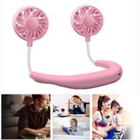 Hand Free Personal Fan, LYWHL Neck Fan Portable USB Mini Fan Headphone Design Wearable Necklace Sports Fan Cooler Fan with Dual Wind Head for Traveling Outdoor Indoor Office Room (Pink)