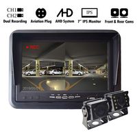 AHD Car Backup System with DVR 7 inch IPS Monitor with Rear & Front View Camera Dual Recording for Truck Bus Trailer Motorhome Caravan Camper Surveillance 4-PIN Aviation Plug 12V-24V Night Vision