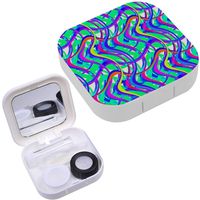 Portable Contact Lens Case Box Travel Kit Mirror + Bottle + Tweezers Container Holder [ Multicolored Wavy ]