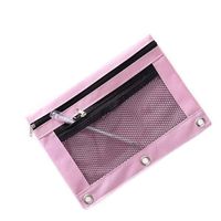 Funny live B5 Size Double Zipper 2 Pocket Pencil Bag, Transparent Mesh File Pouch Case, Zip Binder Pencil Bags Pencil Cases with Rivet Enforced Hole 3 Ring (Pink)
