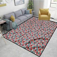 TableCoversHome Geometric Flowers Door Mat Outdoor Waterproof, Retro Style Checkered Pattern Printing Rugs, Fashionable High Class Living Dinning Room (3'x 8')