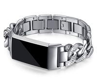 Kaleidoc Bands Compatible with Charge 3 Bands Women - Charge 3 Bracelets/Wristbands/Metal Stainless Steel Replacement Bangle with Rhinestone for Fit bit Charge 3 hr SE Bands Large Small Silver Black