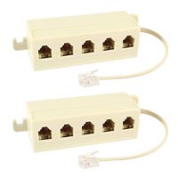 URBEST Beige RJ11 6P4C Male Plug to 5 Ports 6P4C Female Socket Phone Line Splitter Adapter (2 Pcs)