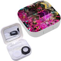 Portable Contact Lens Case Box Travel Kit Mirror + Bottle + Tweezers Container Holder [ Purple Texture Black Yellow White ]